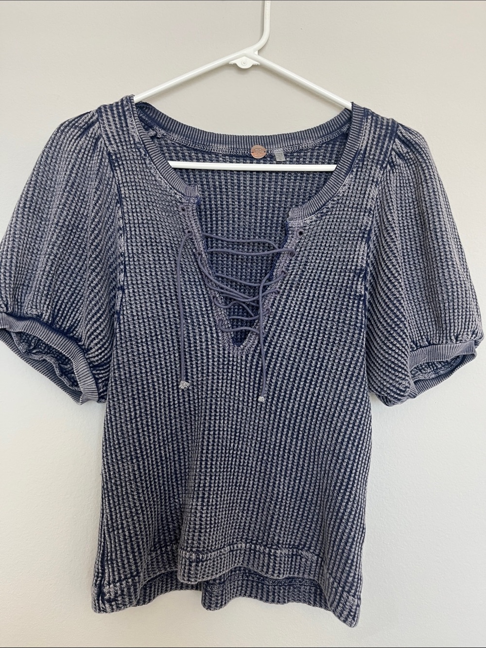 Free People Purple/Grey Acid Wash Waffle Knit Tee